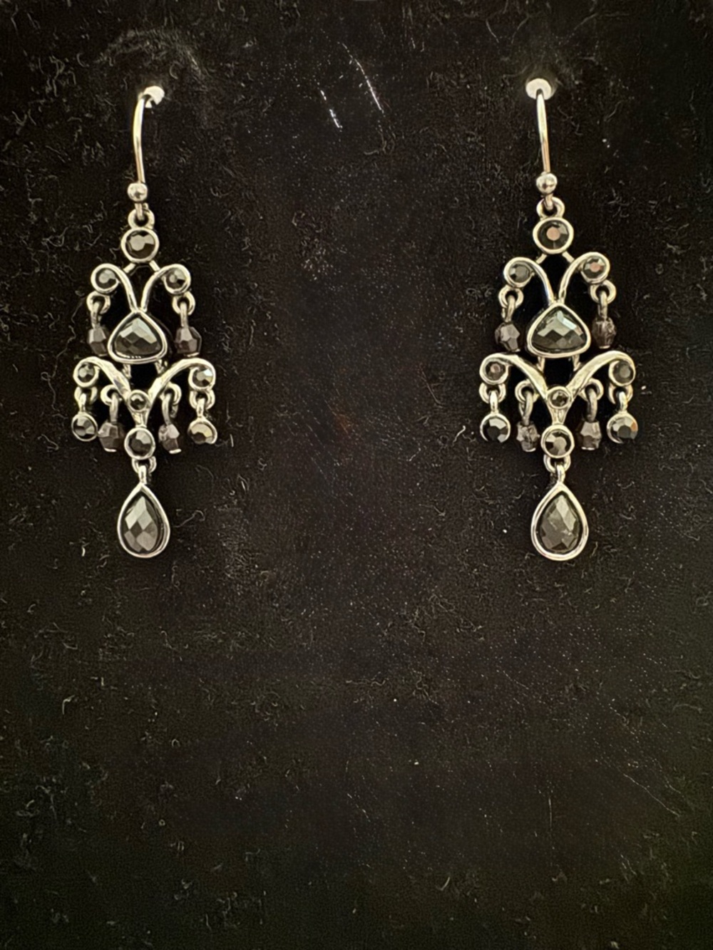 Vintage Sterling Silver Black Crystal Chandelier Earrings